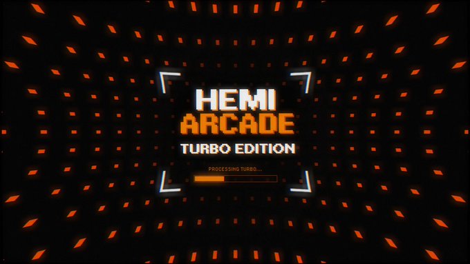 A 'HEMI ARCADE TURBO EDITION' loading screen with a 'PROCESSING TURBO...' bar.