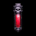 A small pixel art image of a red vial or potion with a skull emblem on top, set against a black background.