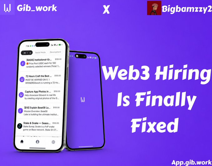 The image features a purple background with white text. The main focus of the image is an advertisement for a website called "Web3 Hiring". It shows two phones, one black and one silver, placed next to each other against the purple backdrop. The text on the image reads "Web3 Hiring is finally fixed", indicating that the issue has been resolved and the website is now functioning properly.