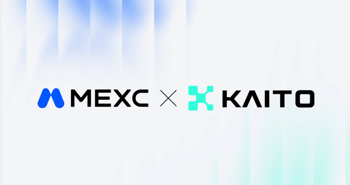 Partnership announcement banner showing MEXC × KAITO logos on a light background.