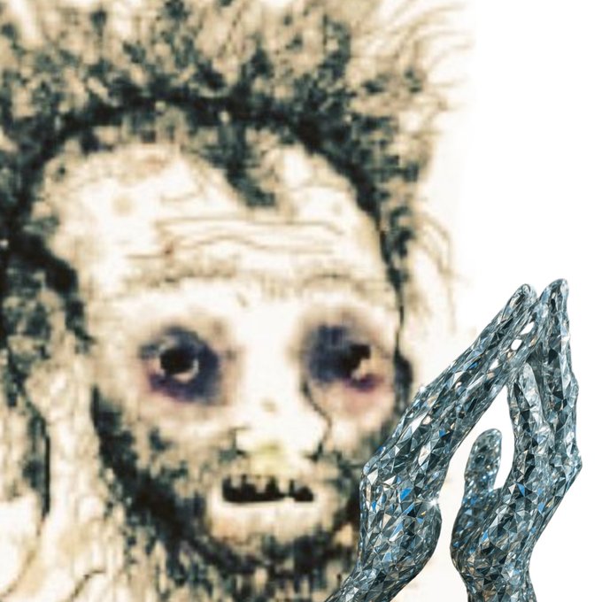 A distressed, sepia-toned portrait of a panicked figure holds a glittering crystal hand, symbolizing the fear and uncertainty surrounding market downturns—a fitting visual metaphor for choosing to dollar-cost average (DCA) into the chaos with steady resolve.