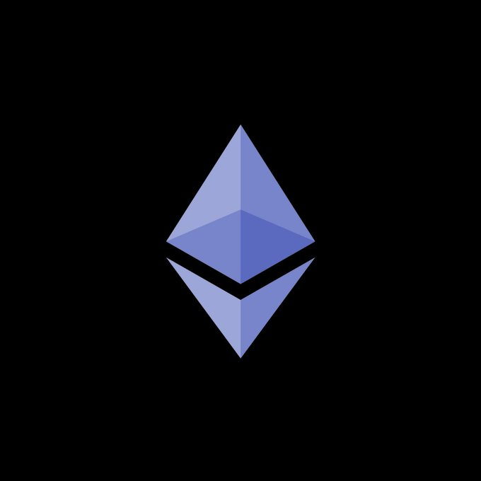 The image shows the Ethereum logo—a diamond-shaped symbol in shades of blue and purple—set against a black background. It visually represents Ether (ETH) hitting the $2,000 price milestone mentioned in the post.