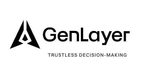 The image features a logo with an "A" shape and the words "GenLayer" written below it. The text "GenLayer" is in black, while the rest of the image is white. The logo appears to be related to a company or organization that specializes in AI native trust layers or decentralized decision-making systems.