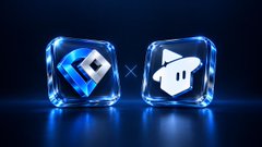 A digital graphic shows two glowing blue cubes containing logos, with an 'X' between them against a dark blue background.