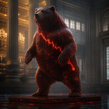A massive, magma-streaked bear stands on its hind legs atop a stone pedestal inside a grand, dimly lit hall—its cracked, glowing red fissures evoking the intense heat of a Bitcoin sell-off. The fiery creature visually mirrors the post's message about K33 Research's analysis of past bear-market bottoms, illustrating the searing market pressure as 42 days have already passed since supply in loss crossed the 50% threshold.