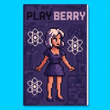 Pixel art illustration of a silver-haired girl in a purple dress titled 'PLAY BERRY' against a dark blue circuit-patterned background.