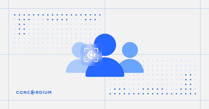 A blue-toned digital illustration showing silhouettes of people with a focus/scanner icon overlay, branded with the 'CONCORDIUM' logo.