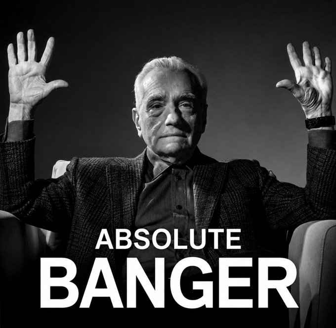 A black-and-white photo of an elderly man with both hands raised in a dramatic gesture, captioned "ABSOLUTE BANGER." The image humorously celebrates the stealth launch of GLM 5.3 Flash (referenced in the post as "ox alpha"), which was released anonymously to let speculation run wild—an approach praised as one of the best marketing plays seen.