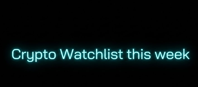 A simple black screen with the glowing cyan text 'Crypto Watchlist this week'.