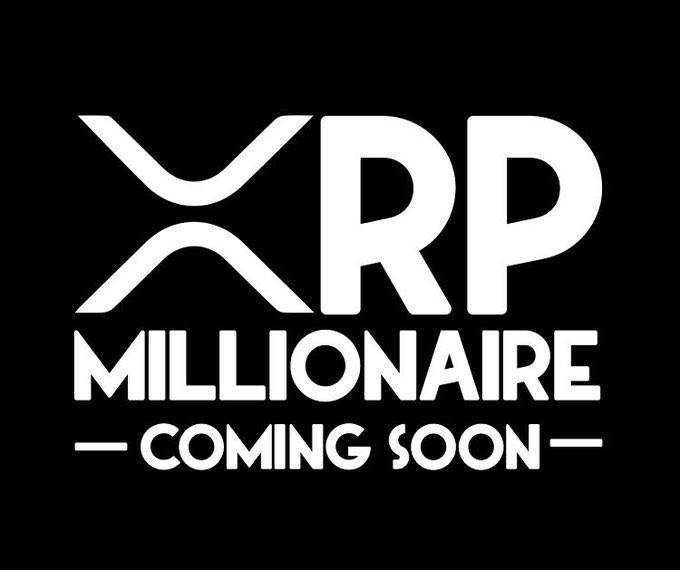 A black and white logo graphic displays 'XRP MILLIONAIRE COMING SOON' with the stylized XRP symbol.