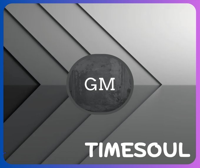 A sleek, dark-toned graphic features diagonal gray geometric panels with a central circular badge displaying "GM" in white text, complemented by the "TIMESOUL" logo at the bottom, all framed by a blue-to-purple gradient border. The minimalist design reflects the post's positive "good morning" greeting and aligns with the Timesoul edTech ecosystem's modern, wellness-focused branding.