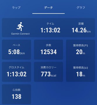 The image shows a blue screen with various data displayed, including step counts for different runs throughout the day. The steps are shown in both centimeters and kilometers, indicating that this could be an app or program tracking physical activity. The time of each run is also recorded, providing users with information about their exercise routines. The post appears to be written in Japanese, which might suggest it was created by someone who speaks Japanese or is familiar with the language.