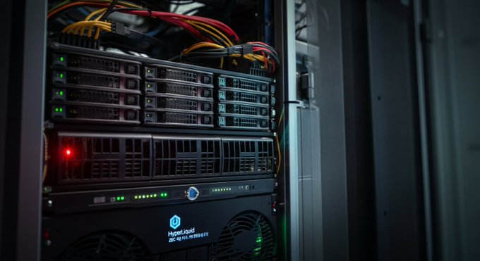 The image shows an inside view of a server room with multiple servers connected by wires. The servers appear to be black and have numerous lights glowing green, indicating that they are active and functioning properly. In the background, there's a door or window which could possibly be part of the server rack itself. The post about the extreme fear index at 24 is unrelated to the image and does not provide any relevant information about the servers in the room.