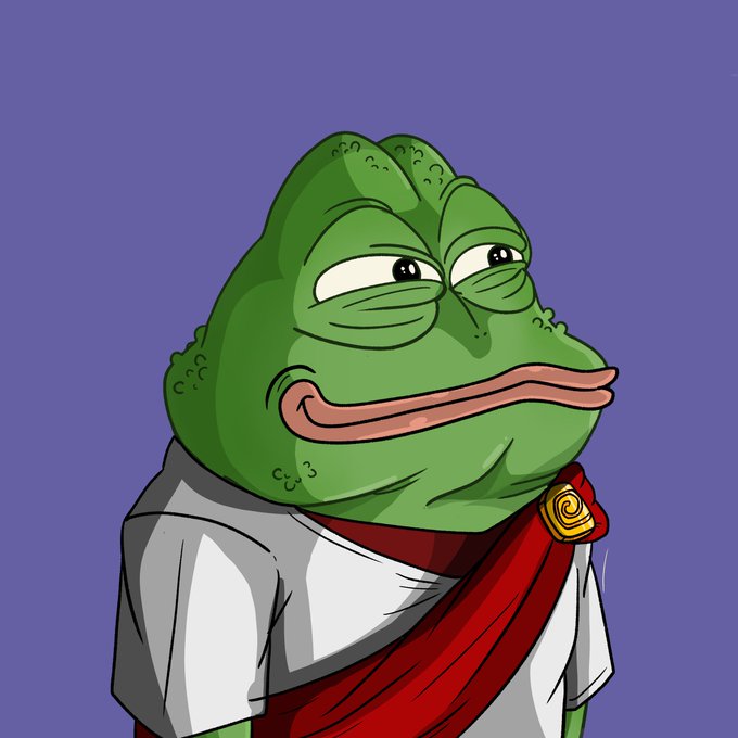 A cartoon illustration of Pepe the Frog, depicted in regal attire with a red sash and gold brooch, set against a purple background—imagery commonly associated with crypto/NFT minting promotions.

The image pairs with the post promoting the "somethingridiculous.fun" mint, with Pepe's confident, smug expression serving as a mascot-style visual hook to attract interest to the 11.15% minted milestone.