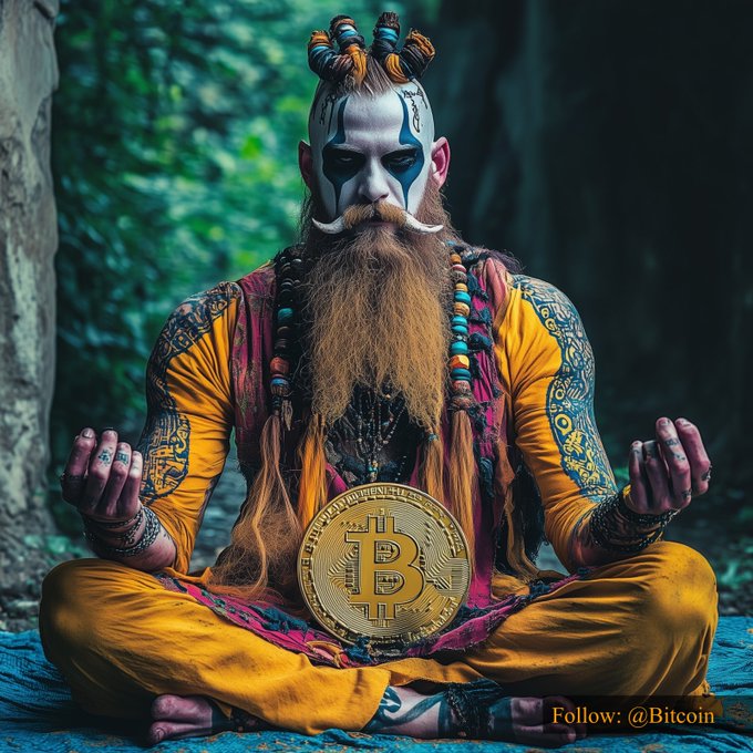 urn of gold, adorned with blue and green beads, sits on a blue blanket amidst lush greenery, accompanied by a bearded man in a yellow robe and red headdress.
