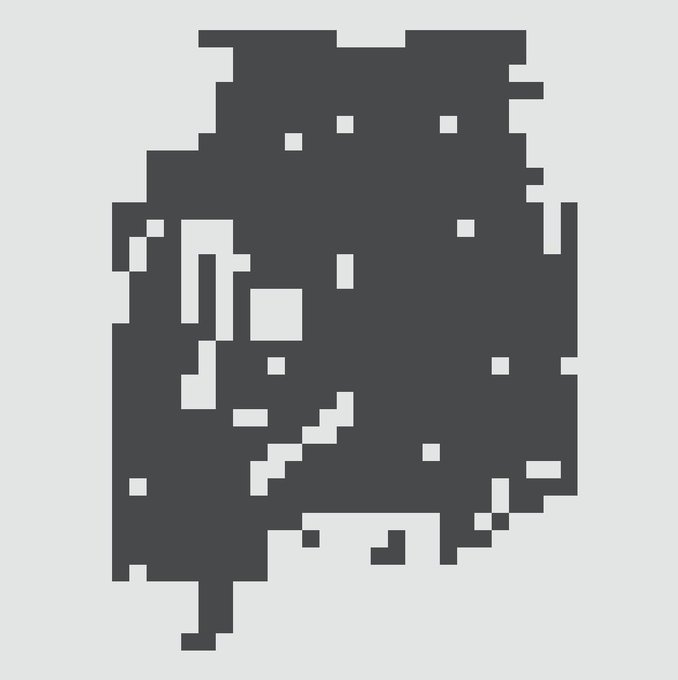 A pixelated gray shape with white spots appears on a transparent background.