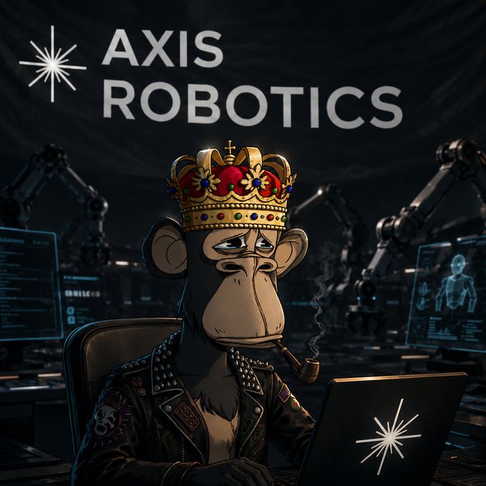 An illustrated logo for 'AXIS ROBOTICS' featuring a stylized monkey wearing a spiked leather jacket and a jeweled crown while smoking a pipe in front of a laptop.