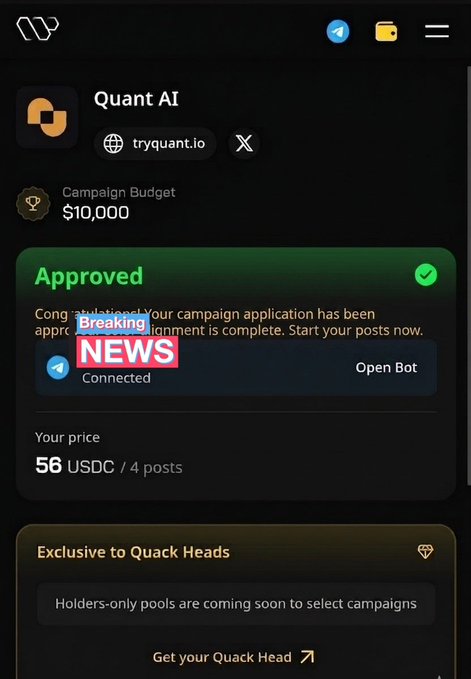 The image shows a phone screen displaying the approval status of a campaign for Quaint AI. The campaign has already been approved with a rating of 4 out of 5 stars, as well as 14 positive feedbacks from users. There are also 9 negative feedbacks that need to be addressed before the campaign can proceed. The image is captioned "Finally got approved in 1 campaigns of wallchain For 4 post: 4 figs". This implies that it took a total of 13 rounds of testing and evaluation for this particular campaign, but there were still some issues that needed to be resolved during the last round.
