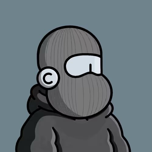 An illustration of a character wearing a gray balaclava with a single visible eye lens and a small "C" symbol on the side.