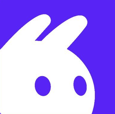 A minimalist purple and white logo featuring a stylized bunny or rabbit head silhouette.
