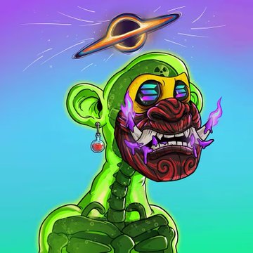 The image features a cartoon character wearing a green mask, which has a skull design on its face. The character appears to be anthropomorphized, giving it human-like qualities such as facial expressions and body language. The character's arms are crossed over its chest in a defensive posture, while its legs are bent at the knees.

The image also includes text that reads "Don't get me started with the Scooped @MutantsOnSol". This suggests that there might be some sort of discussion or commentary about the character depicted in the image.