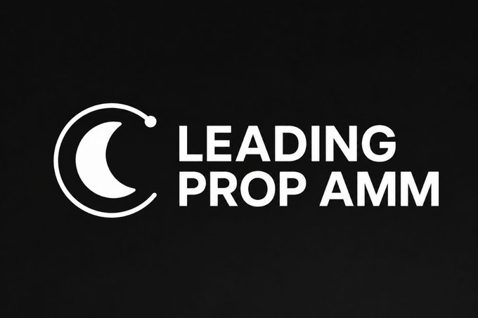 A logo with white text on a black background reads "LEADING PROP AMM" next to a crescent moon icon with a small dot, visually representing the LunarBaseX project referenced in the post about its integration with IBVM Chain.