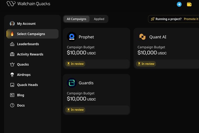 The image shows a computer screen displaying a page from a website called Wallchain Quacks. The main focus of the image is an update that has been made to the website's interface. It appears that Wallchain Quacks has implemented a new feature, which allows users to select campaigns and target specific audiences more efficiently. This change aims to help businesses find creators who are most likely to engage with their content or products, ultimately leading to better results for both parties involved.

The image also contains some text that reads "NEW UPDATE GUYS @wallchain just dropped Wallchain Select". This update is designed to streamline the process of finding suitable creators and audiences by using AI technology. The website's interface has been updated with this new feature, making it easier for users to find relevant content creators who can help promote their brand or product effectively.