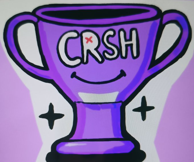 The image features a purple trophy with the word "CRASH" written across its face. The trophy has two handles on either side of it, giving it an air of victory or achievement. The trophy is placed against a white background, which contrasts nicely with its vibrant color and makes it stand out.