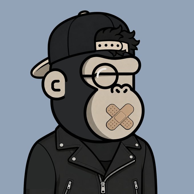 The image features a cartoon monkey wearing a black jacket with a zipper down the front and a leather jacket over it. The monkey has a bandage on its face, giving it a unique appearance. The caption of the image reads "Got the eye on you, but can'T say anything... Good night all! See you tomorrow, the big APE day!" which is related to the post about the time and the person's name.
