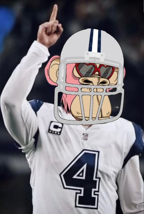 The post says nothing about football. Ignoring the supplied caption, the image shows a football player wearing a white jersey with the number 4 and a captain's "C" patch, pointing upward with his finger. His face is replaced with a cartoon monkey wearing heart-shaped sunglasses and a football helmet, humorously combining sports imagery with a fun, internet-culture twist.