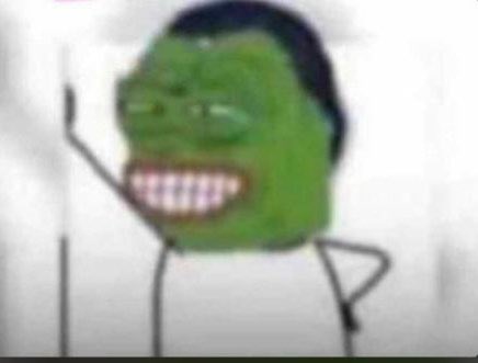 A distorted, grinning green cartoon-like face with a wide toothy smile and stick-figure body is shown in a low-quality image. The humorous, crude drawing pairs with the post's casual, slang-filled tone about returning to work ("SFs epons" likely meaning "free epons"), using the absurd meme to express enthusiastic motivation.