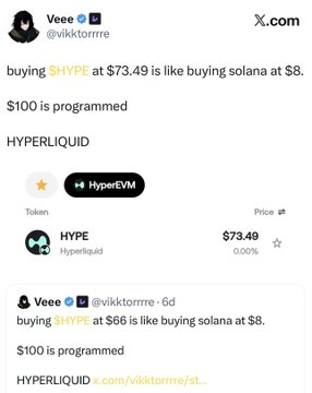 A social media post featuring a screenshot of another person's Twitter profile containing text that includes information about buying virtual items for $3.49 at 8 dollars per item or 100 tokens for Hyper Liquid.