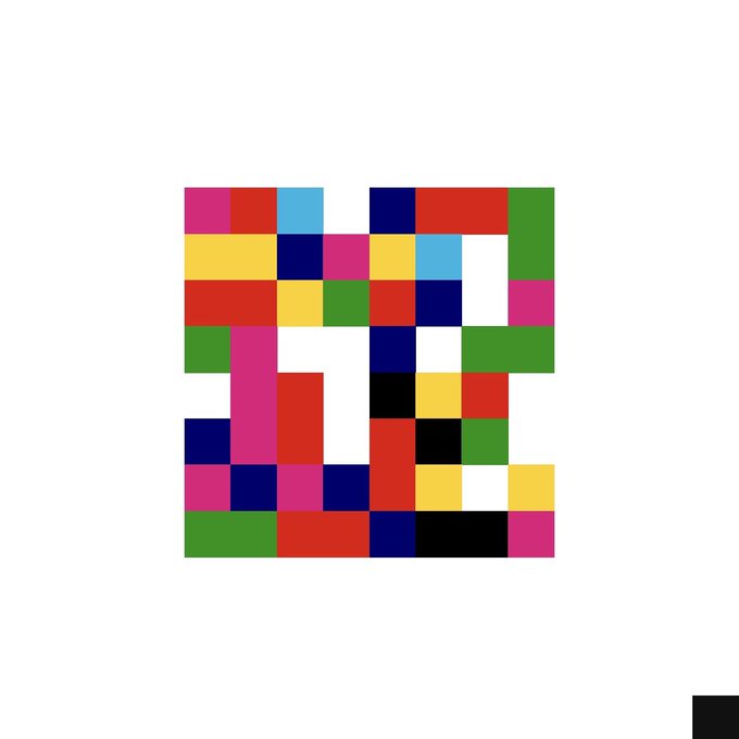 A colorful pixelated grid featuring bright blocks of red, yellow, pink, blue, green, black, and white, accompanied by a small black square in the bottom right corner—evoking the appearance of an NFT collectible. The vibrant mosaic mirrors the "rainbow colors" referenced in the post, fitting the vibe of checking one's wallet for delightful NFT surprises.
