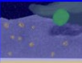 A blurry, dark image showing a textured surface with small light specks and a single prominent green circular shape in the upper right area.