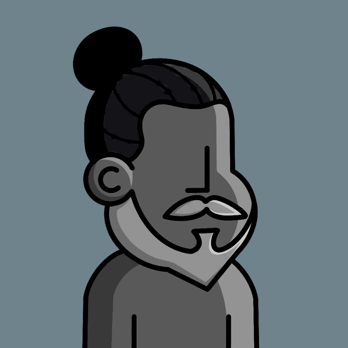 The image features a cartoon character with a beard, mustache, and bun, standing against a blue background. The character appears to be looking off into the distance or at something out of frame. The caption provided seems unrelated to the image itself but is meant to provide context for the content displayed in the image.