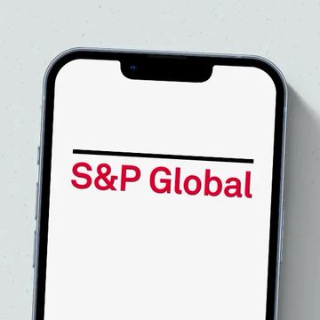 A smartphone displaying the 'S&P Global' logo in red text on its screen.