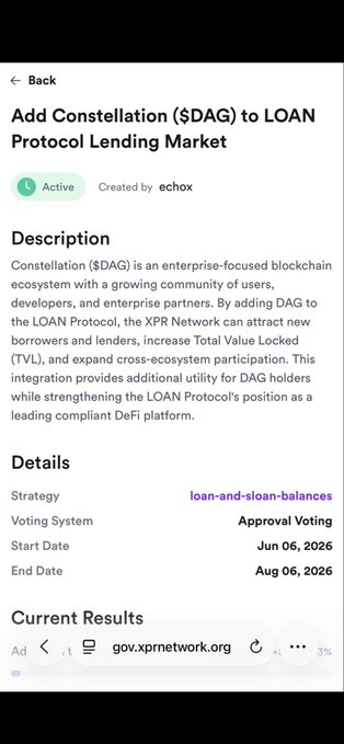 The image shows a phone screen with a text message or email displayed, possibly from a government organization like the U.S. Department of Agriculture (DAC). The message appears to be about a new initiative called "Add constellation (SDA) to Loan (Loan Protocol Trading Market)" and is accompanied by a link to a webpage for more information on this initiative.