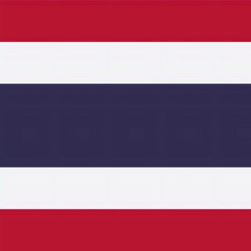 The flag of Thailand featuring five horizontal stripes in red, white, blue, white, and red.