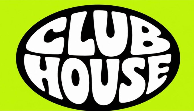 The Clubhouse logo featuring stylized white bubbly letters inside a black oval on a bright yellow-green background.