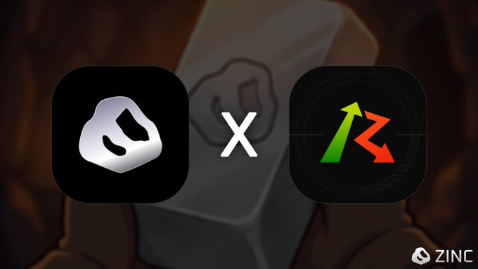 The image features the logos of Zinc and Ride Markets separated by an "X" on a dark, brick-themed background, with "ZINC" text in the corner, visually promoting their partnership announcement aimed at Zinc miners and traders.