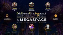 The image is a promotional graphic for a Coinference X Singapore event happening in October, featuring a live X (Twitter) Space discussion in "X MEGASPACE" with featured speakers including Takuto, Prince, Derek, Trust Wallet's Vince, Why Not, Coraz, Tony, and Alessandro. The post announces that the conversation about Web3 and Singapore is live that night, directly aligning with the event branding shown in the graphic.