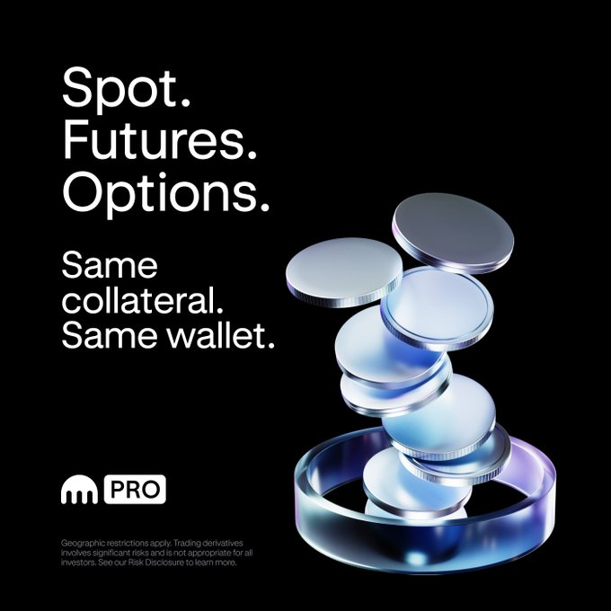 Kraken Pro ad featuring stacked metallic discs with text "Spot. Futures. Options. Same collateral. Same wallet." promoting unified crypto derivatives trading.

The image supports the post's message about using options as protective insurance for BTC holdings by advertising Kraken Pro's integrated trading platform where users can manage spot, futures, and options positions together.
