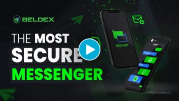 A promotional image for BELDEX featuring the text 'THE MOST SECURE MESSENGER' alongside illustrations of smartphones showing the messaging app.