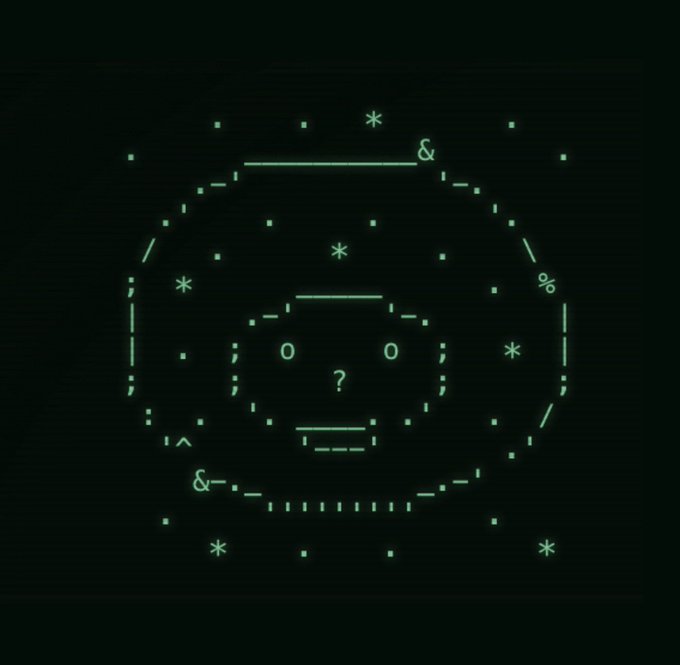 A pixelated green ASCII art face with a sad/frowning expression is displayed on a black background, featuring the symbols `&`, `%`, `*`, `^`, `O`, and a central `?` for the mouth, surrounded by dotted patterns. This retro-style emoticon, resembling an old-school terminal face, accompanies a post announcing the deployment of the $brain token with a Solana contract address.