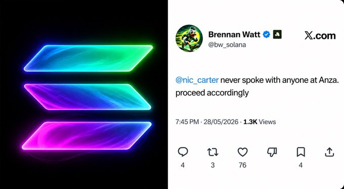 The image features a Twitter post where someone has shared information about an architect named Ben Freeman, who has made claims against Solana's architecture. The post includes a photo of Ben Freeman's name written in white letters within a blue outline on a black background. In addition to this, there is another image with three colored lines - purple, green and blue - forming an arrow pointing towards the first photo.

The post also contains text which questions whether any politician has ever spoken with someone at Ansana.