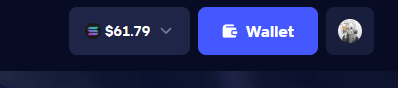 A carousel-style graphic displays three rotating panels showing "$61.79 V," "Wallet," and a profile image on a dark background, with the center "Wallet" panel highlighted in blue, corresponding to the crypto giveaway promotion.
