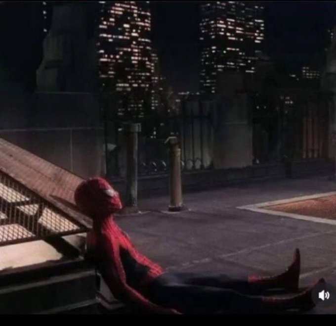 Spider-Man slumps exhausted against a rooftop railing at night, his body sprawled out as if utterly drained after a tough battle. The image perfectly mirrors the caption's sentiment—suggesting that just like Spidey is worn out from the fight, diving into the Web3 world requires serious stamina and isn't meant for the faint-hearted.