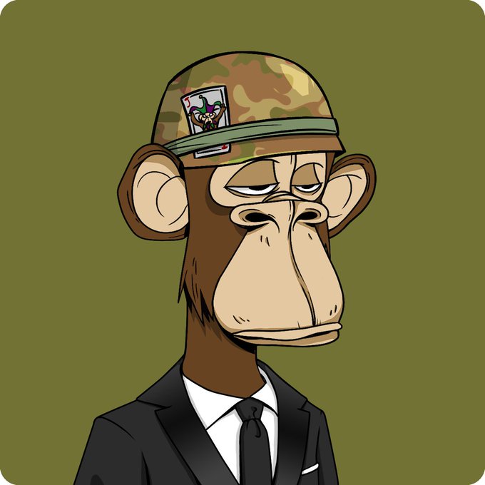 The image features a cartoon monkey wearing a military-style helmet, dressed in a suit and tie, giving off an impression of a well-dressed, sophisticated individual. The background appears to be green, which could be a color from the cartoon character's outfit or the setting for the scene.