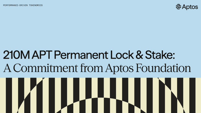 The image is a graphic from the Aptos Foundation announcing a 210M APT permanent lock and stake as part of their performance-driven tokenomics initiative. This long-term commitment to locking a substantial amount of tokens aligns with the post's sentiment about ecosystems demonstrating dedication to sustained growth and stability.