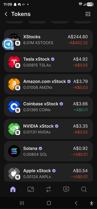 The image shows a cell phone screen displaying an app listing various cryptocurrencies, including Bitcoin and Ethereum (Xether), along with their respective prices and market caps. The user can choose from different tokens based on their preferences or requirements, such as buying stock or generating passive income through dividends.